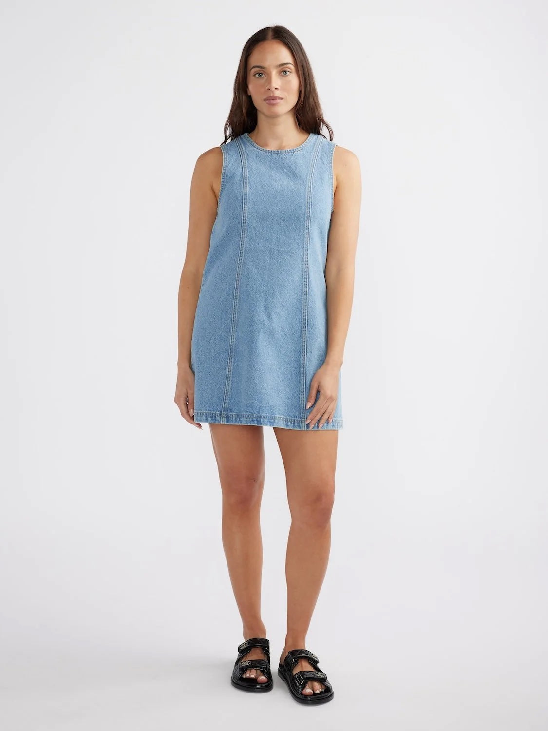 Reese Denim Mini Dress MID WASH BLUE | ENA PELLY