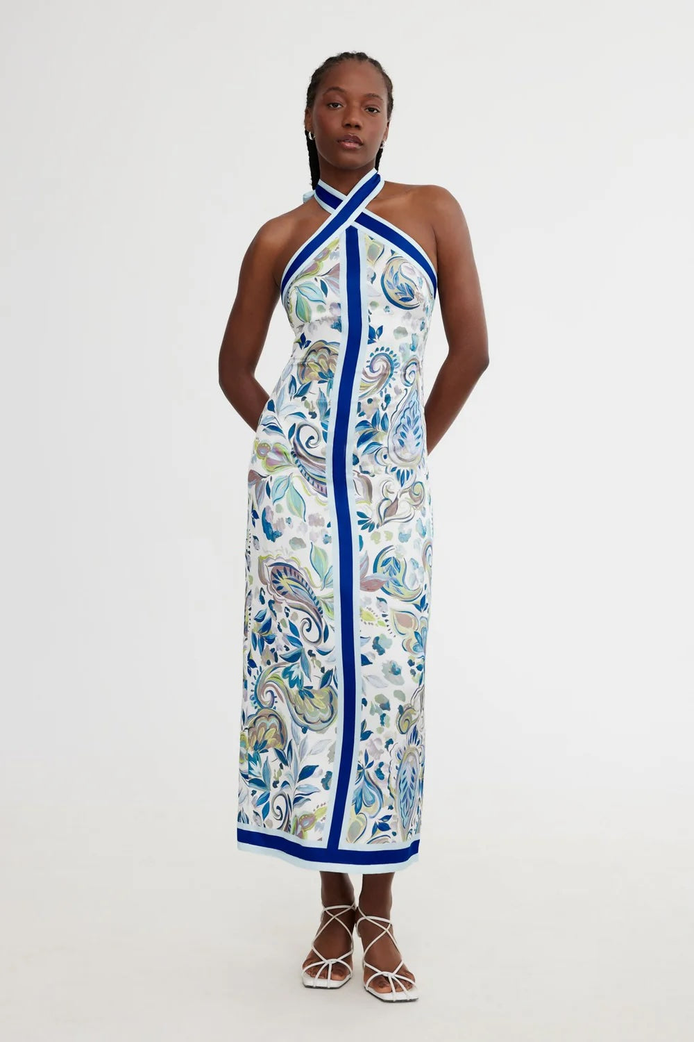knee length dresses for ladies Bow-Detail Pleated A-Line Midi Dress in Ivory - 8 main image 0