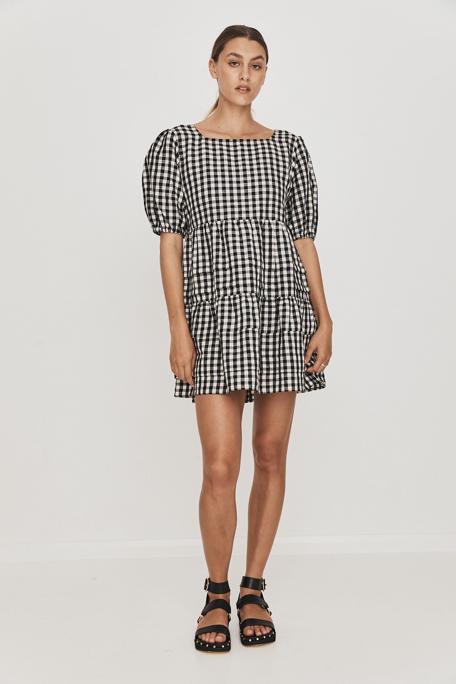 Rikki Smock Dress blk_white Check – Off Duty