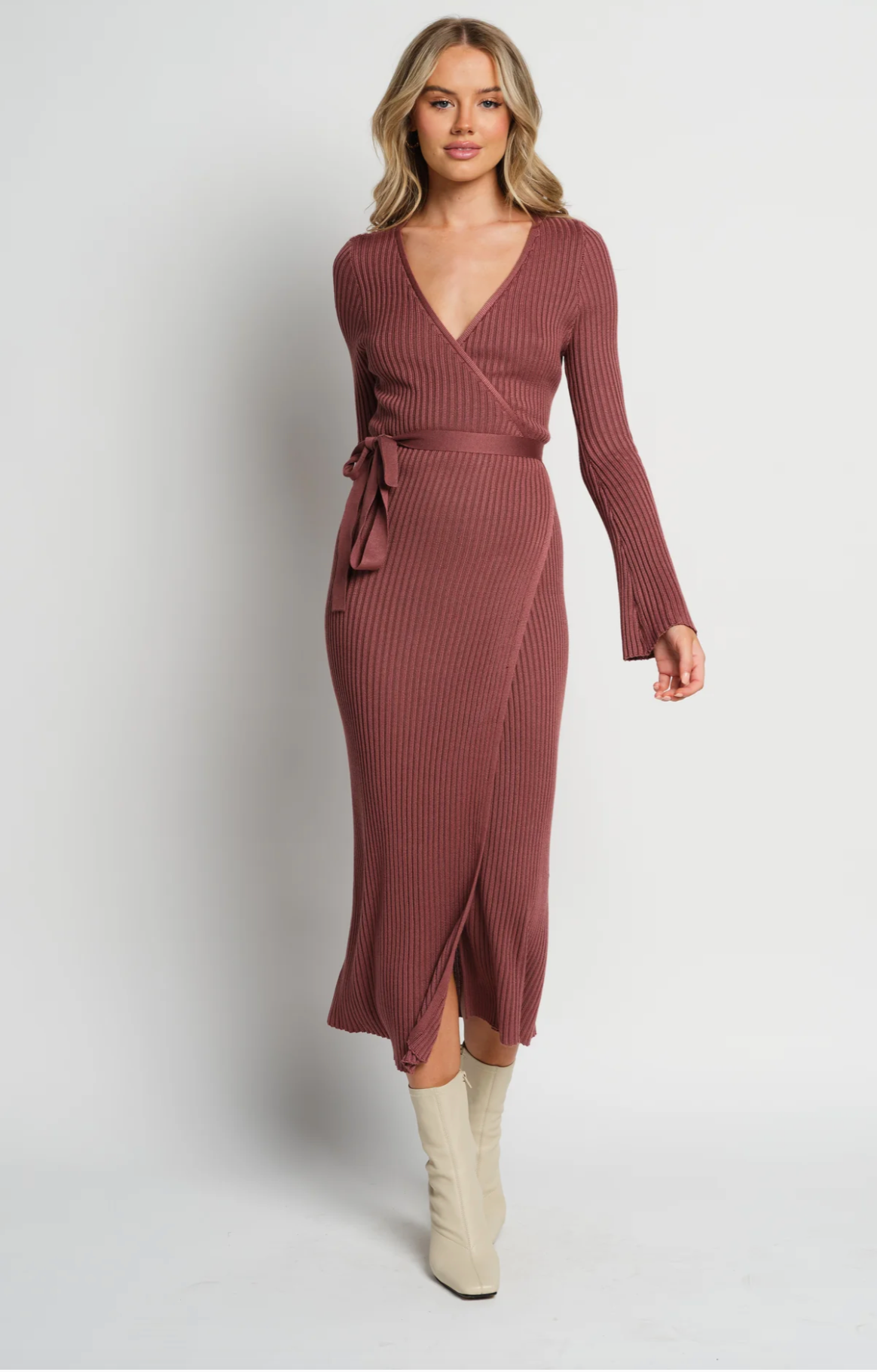 Nadine Knit Wrap Dress Burnt Rose | APERO LABEL | Shop The Range Here – Off Duty