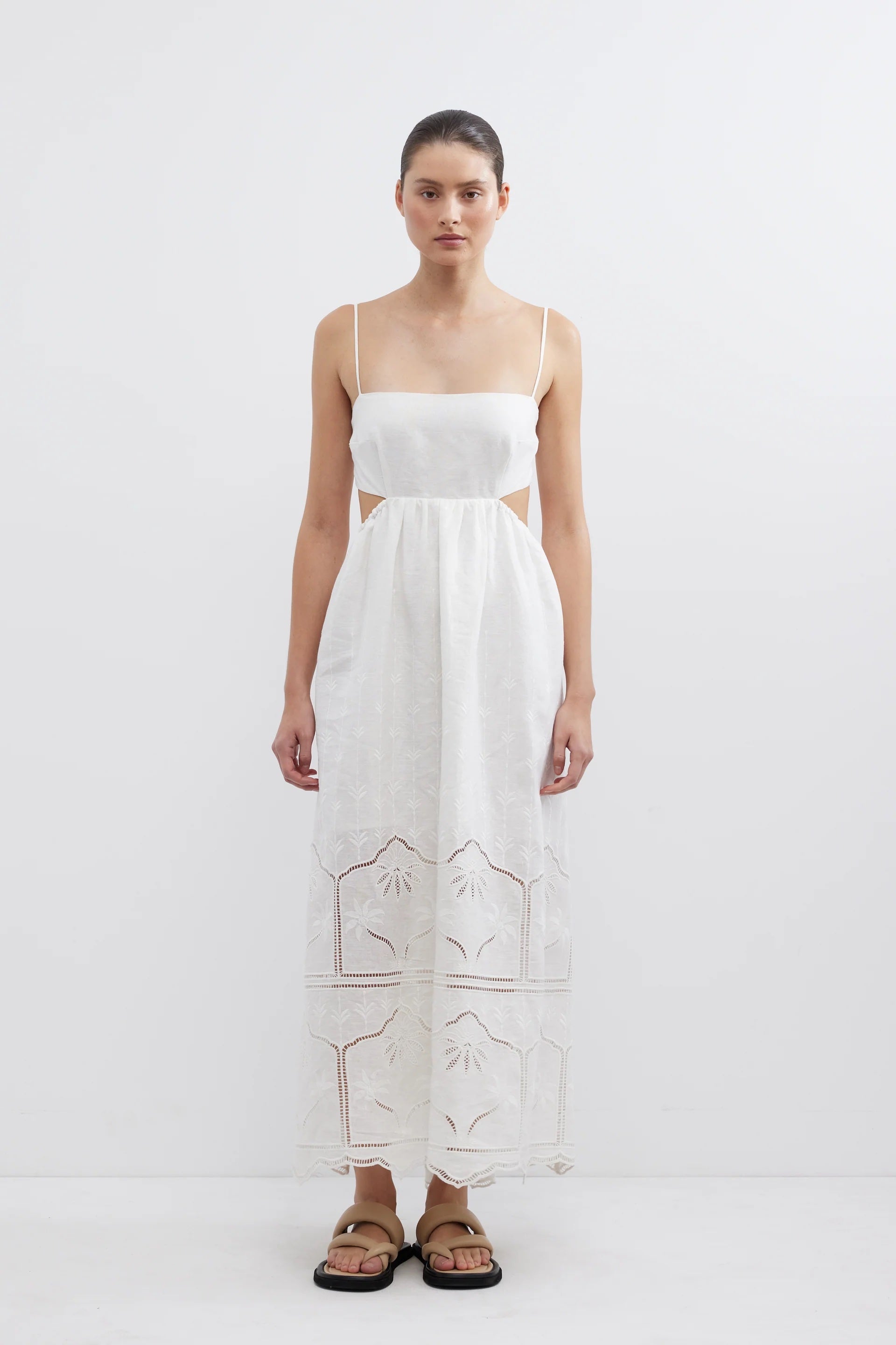 Women's White Monochrome Flared Midi Skirt