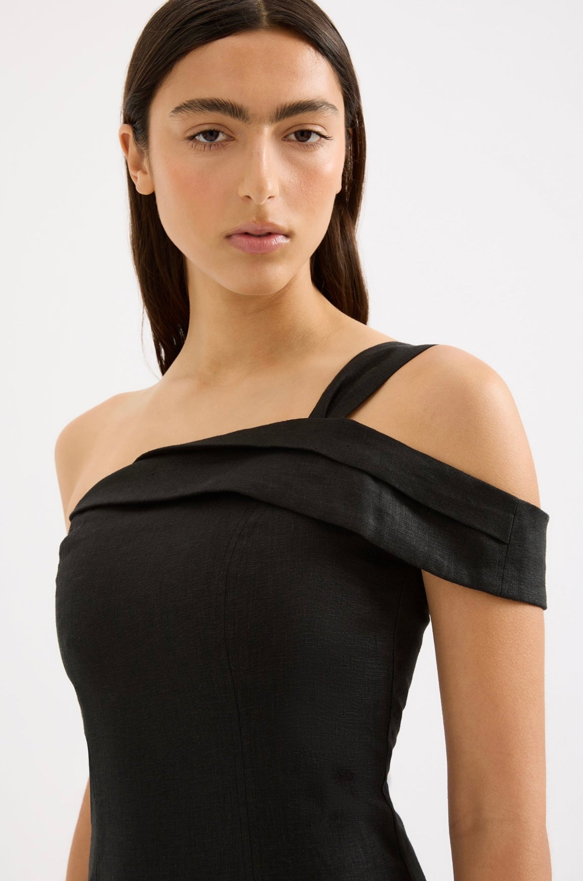 knee length dresses for ladies Reese Linen Mini Dress BLACK | NUDE LUCY