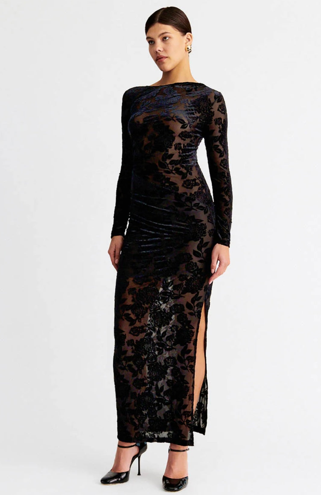 Helena Long Sleeve Rushed Maxi BLACK | SUBOO